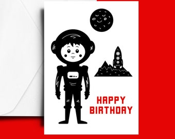 Boy's Birthday Card, Instant Download, Printable Cards, A5 Greetings Card, Teenager, Astronaut, Space, Rocket, For Him, Moon, Planet, Ship,