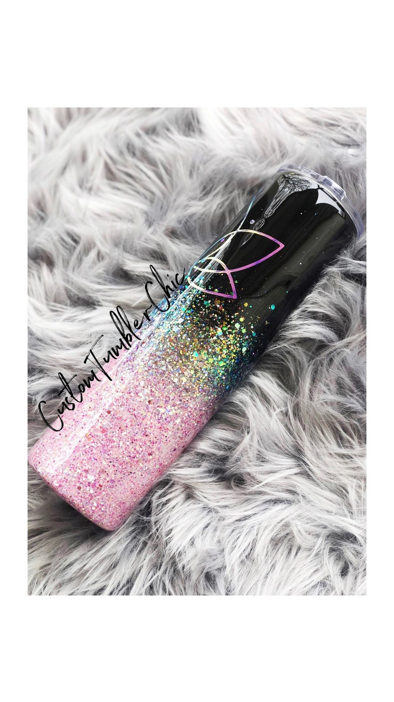 Pink glitter tumbler//black spray paint tumbler//half glitter Etsy