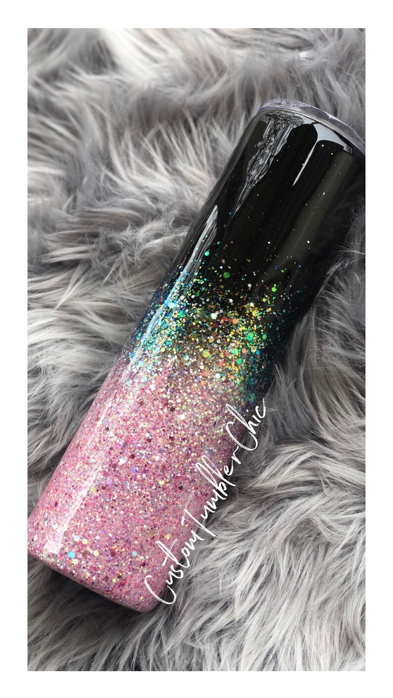 Pink glitter tumbler//black spray paint tumbler//half glitter Etsy
