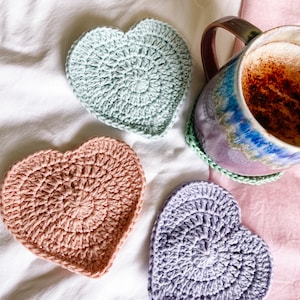 handmade crochet coasters love heart birthday gift for her cute home accessories colourful coaster set handmade gift y2k pastel
