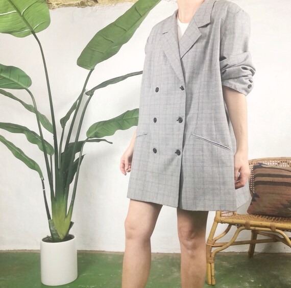 Vintage Oversized Plaid Double Breasted Blazer