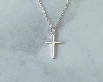 Dainty Sterling Silver Cross Necklace: 925 Silver Pendant