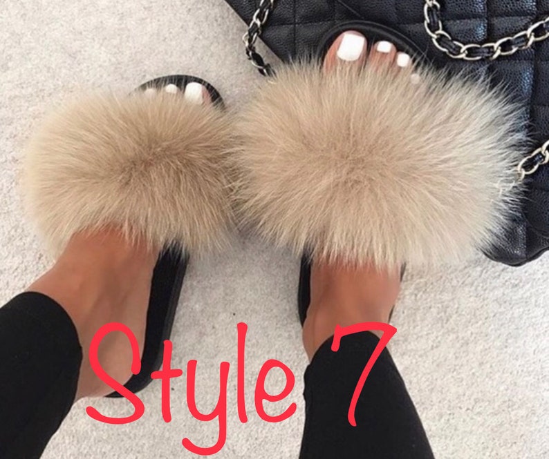 Women/'s Fluffy Real Raccoon Fur Outdoor Sandals Sliders Slippers Indoor Shoes