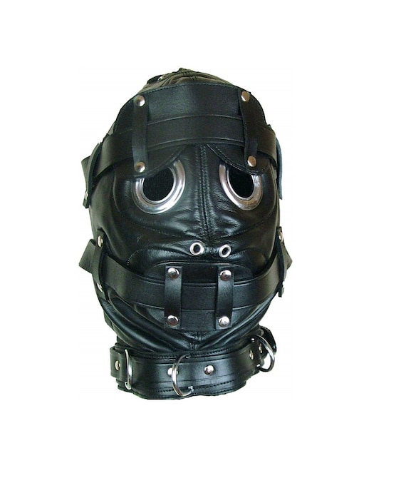 Slave Hood With Removable Blindfold and Mouth Piece Genuine Leather /"NEW/"