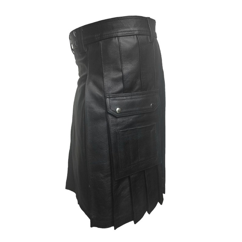 Men Genuine Black Leather Gladiator Pleated Utility Kilt Flat - Etsy