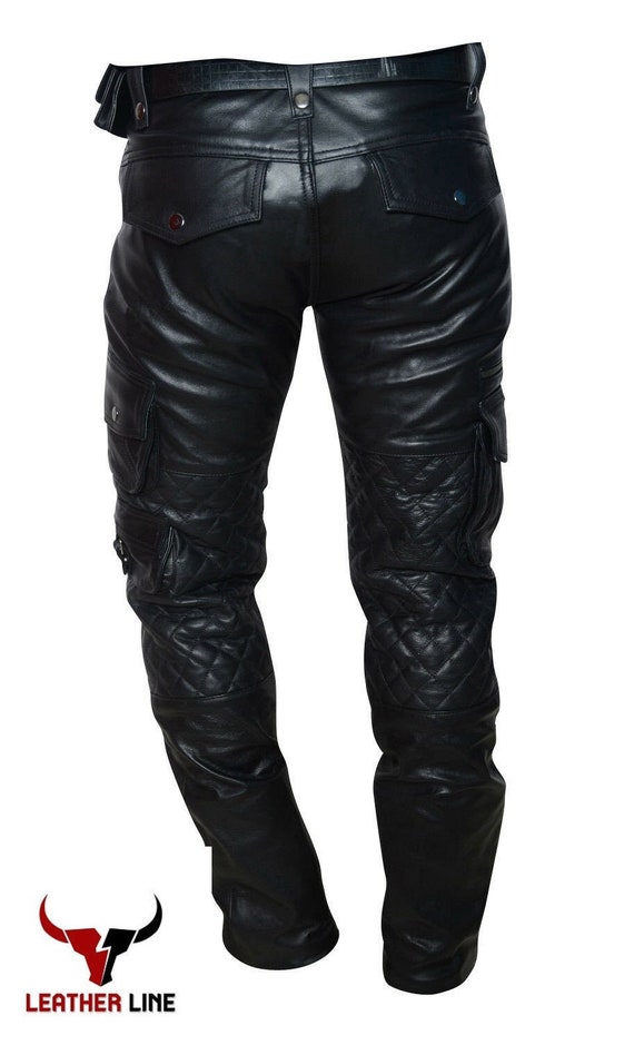 Mens Real Leather Black Pant Lambskin 