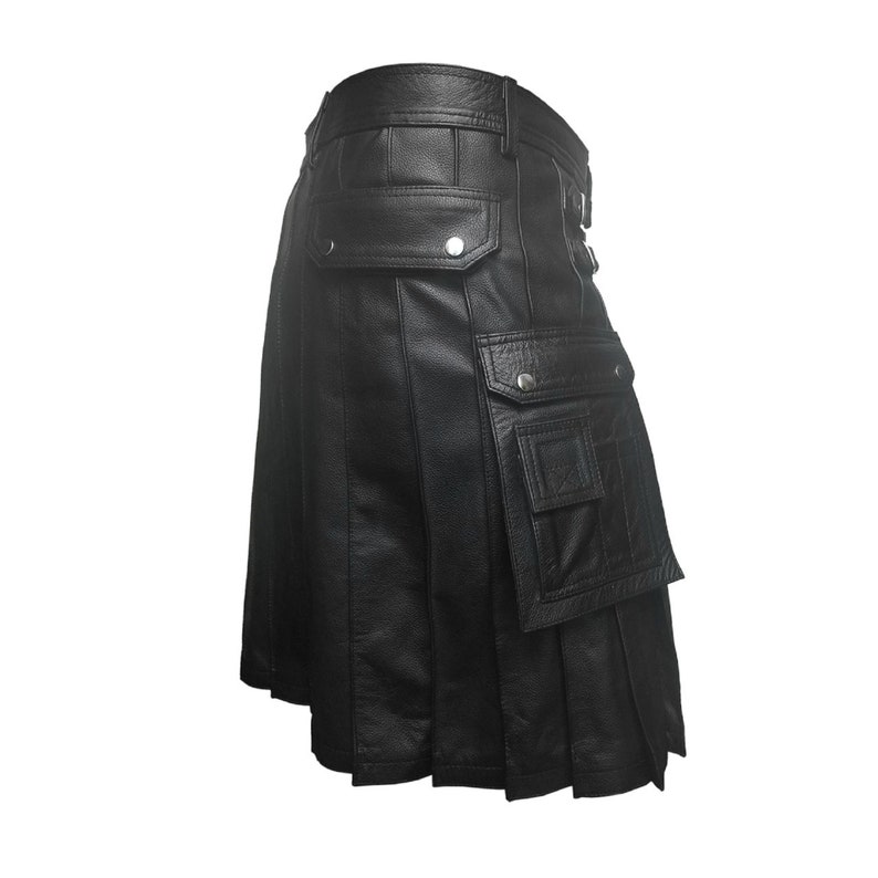 Men Genuine Black Leather Gladiator Pleated Utility Kilt Flat - Etsy