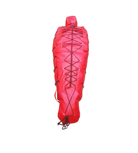 Bondage Sleep Sack Heavy Duty Noir en cuir et capuche avec choix de Doublure