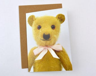 Teddy Bear Greetings Card with Kraft Envelope ~ Freddy ~ Photographic Teddy Bear Card ~ Blank Inside