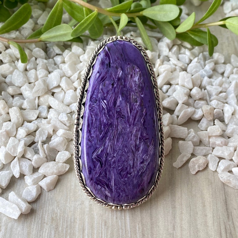 Charoite Ring Statement Jewelry Statement Ring 925 Sterling Silver Ring Gifts for her Birthstone Jewelry Boho Rings