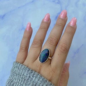 Ammolite Adjustable Ring / 925 Sterling Silver Ring / Healing Gemstone / Gifts for her / Oval Cab / Ammolite / Statement Ammolite Rings