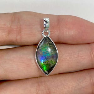 Ammolite Pendant / 925 Sterling Silver Pendant / Healing Gemstone / Gifts for her / Marquise Cab / Ammolite Jewelry / Statement AML-P-139.