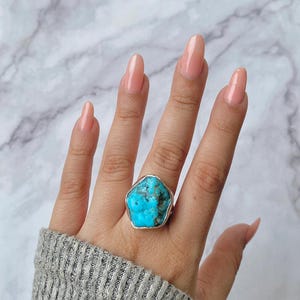 Raw Turquoise Adjustable Ring / Sterling Silver Ring / Healing Gemstone / Gifts for her / Turquoise Nugget / Statement Turquoise Ring