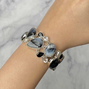 Dendritic agate Bracelet / 925 Sterling Silver Bracelet / Healing Gemstone / Gifts for her / Pear Cab / Statement Dendritic agate Bracelets