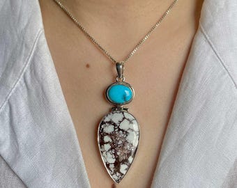 Wildes Pferd Jaspis, Türkis Anhänger / 925 Sterling Silber / Heilstein / Geschenke für Sie / Pear Cab / Statement Anhänger WOJ-P-40.