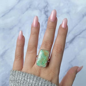 Variscite Adjustable Ring / 925 Sterling Silver Ring / Healing Gemstone / Gifts for her / Octagon Cab / Variscite / Statement Variscite