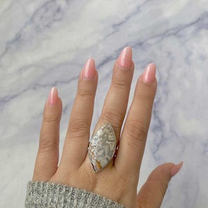 Crazy Lace Agate Adjustable Ring / 925 Sterling Silver / Healing Gemstone / Gifts for her / Marquise Cab / Statement Crazy Lace Agate Ring