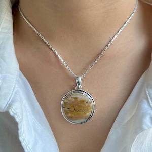 Ocean Jasper Pendant / 925 Sterling Silver Pendant / Healing Gemstone / Ocean Jasper Jewellery / Round-Cab / Statement Ocean Jasper Pendants