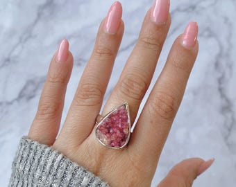 Cobalt Calcite Adjustable Ring / 925 Sterling Silver / Healing Gemstone / Gifts for her / Natural Cobalt Calcite Jewelry / Statement Ring