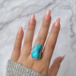 Raw Turquoise Adjustable Ring / Sterling Silver Ring / Healing Gemstone / Gifts for her / Turquoise Nugget / Statement Adjustable Ring