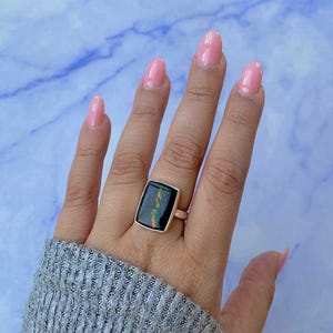 Ammolite Adjustable Ring / 925 Sterling Silver Ring / Healing Gemstone / Gifts for her / Octagon Cab / Ammolite / Statement Ammolite Rings