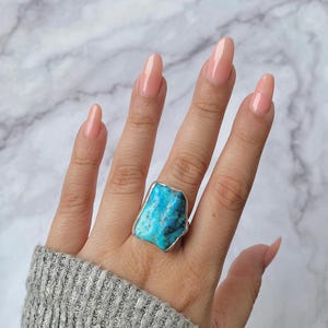 Raw Turquoise Adjustable Ring / Sterling Silver Ring / Healing Gemstone / Gifts for her / Turquoise Nugget / Statement Turquoise Ring