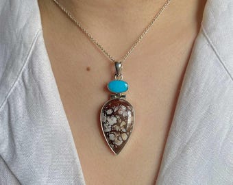 Wildes Pferd Jaspis, Türkis Anhänger / 925 Sterling Silber / Heilstein / Geschenke für Sie / Pear Cab / Statement Anhänger WOJ-P-27.