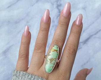Variscite Adjustable Ring / 925 Sterling Silver / Healing Gemstone / Gifts for her / Oval Cab / Variscite Jewelry / Statement Ring VRC-R-18.