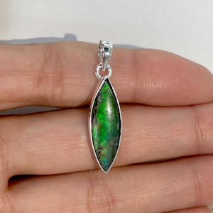 Ciondolo in ammolite / Ciondolo in argento sterling 925 / Pietra preziosa curativa / Regali per lei / Cabochon Marquise / Gioielli in ammolite / Statement AML-P-137.
