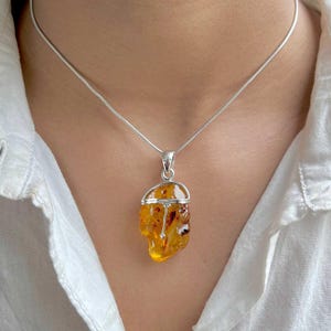 Amber Pendant / 925 Sterling Silver Pendant / Healing Gemstone / Gifts for her / Fancy Rough / Amber Jewellery / Statement Amber Pendants