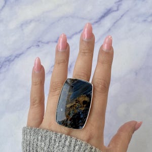 Anello regolabile con Pietersite / Anello in argento Sterling 925 / Pietra preziosa curativa / Regali per lei / Ottagono / Pietersite / Anello con Pietersite importante
