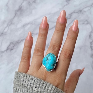 Raw Turquoise Adjustable Ring / Sterling Silver Ring / Healing Gemstone / Gifts for her / Turquoise Nugget / Statement Adjustable Ring