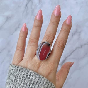 Botswana Achat Verstellbarer Ring / 925 Sterling Silber / Heilstein / Geschenke für Sie / Oval Cab / Statement Botswana Achat verstellbar