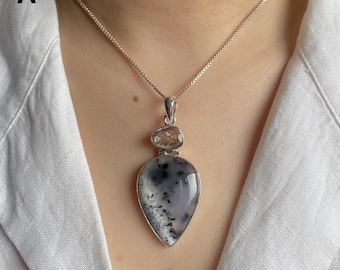 Dendritic Agate Pendant / 925 Sterling Silver Pendant / Healing Gemstone / Gifts for her / Statement Dendritic Agate Pendants
