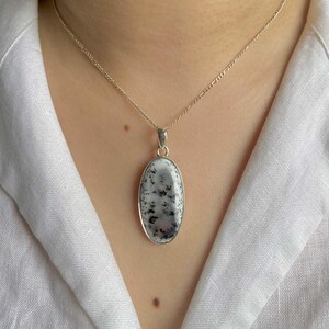 Dendritic Agate Pendant / Sterling Silver Pendant / Healing Gemstone / Gifts for her / Oval Cab / Statement Dendritic Agate Pendant