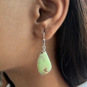 Lemon Chrysoprase Earring / 925 Sterling Silver Earring / Healing Gemstone / Gifts for her / Fancy Cab /  Lemon Chrysoprase Earrings