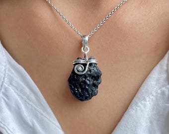Tektite Pendant Necklace / 925 Sterling Silver / Healing Gemstone / Gift for her / Fancy Rough / Natural Tektite Jewelry / Statement Pendant