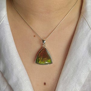 Ammolite Pendant / 925 Sterling Silver Pendant / Healing Gemstone / Gifts for her / Fancy Cab / Ammolite / Statement Ammolite Pendants