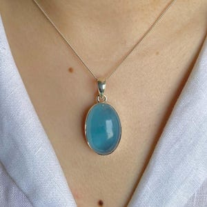 Aquamarine / Sterling Silver Pendant / Healing Gemstone / Gifts for her / Oval Cab / Statement Aquamarine Pendant