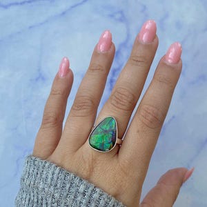 Ammolite Adjustable Ring / 925 Sterling Silver Ring / Healing Gemstone / Gifts for her / Fancy Cab / Ammolite / Statement Ammolite Rings