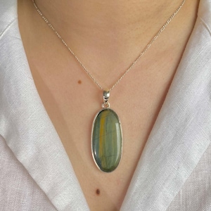Blue Tiger Eye Pendant / 925 Sterling Silver Pendant / Healing Gemstone / Gifts for her / Oval Cab / Statement Blue Tiger Eye Pendants