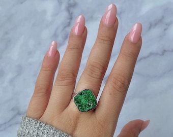 Uvarovite Adjustable Ring / 925 Sterling Silver / Healing Gemstone / Gifts For Her / Uvarovite Statement Ring