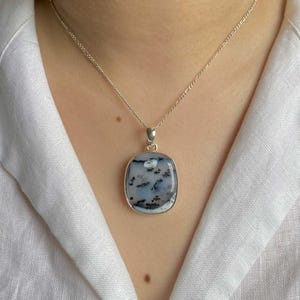 Dendriten-Achat Anhänger / Sterling Silber Anhänger / Heilstein / Geschenke für Sie / Achteck Cabochon / Dendriten-Achat Anhänger