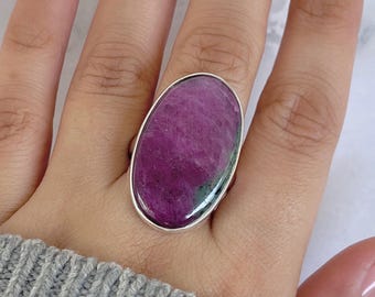 Ruby Zoisite Adjustable Ring / 925 Sterling Silver / Healing Gemstone / Gifts for her / Ruby Zoisite Statement Ring