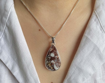 Wildes Pferd Jaspis Anhänger / 925 Sterling Silber / Heilstein / Geschenk für Sie / Natürlicher Edelstein / Pear Cabochon / Natürlicher Edelstein / Statement Anhänger WOJ-P-21.