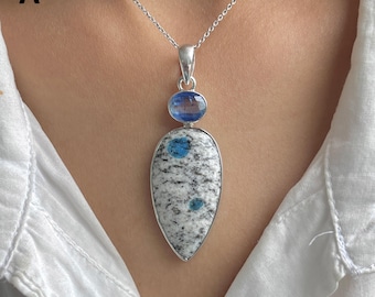 K2 Jaspis, Kyanit Anhänger / 925 Sterling Silber / Geschenk für Sie / Heilstein / K2 Jaspis Schmuck / Birne Cabochon / Statement Anhänger