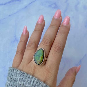 Ammolite Adjustable Ring / 925 Sterling Silver Ring / Healing Gemstone / Gifts for her / Fancy Cab / Ammolite / Statement Ammolite Rings