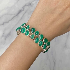 Green Onyx Bracelet / 925 Sterling Silver Bracelet / Healing Gemstone / Gifts for her / Oval Cab / Statement Green Onyx Bracelet