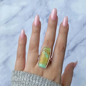 Variscite Adjustable Ring / 925 Sterling Silver Ring / Healing Gemstone / Gifts for her / Octagon Cab / Variscite / Statement Variscite