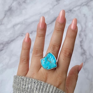 Raw Turquoise Adjustable Ring / Sterling Silver Ring / Healing Gemstone / Gifts for her / Turquoise Nugget / Statement Adjustable Ring